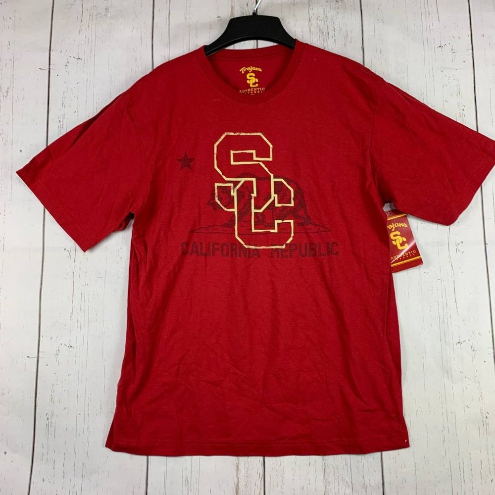 USC Trojans NCAA Large Authentic Apparel Casual‎ T-Shirt Red New Men